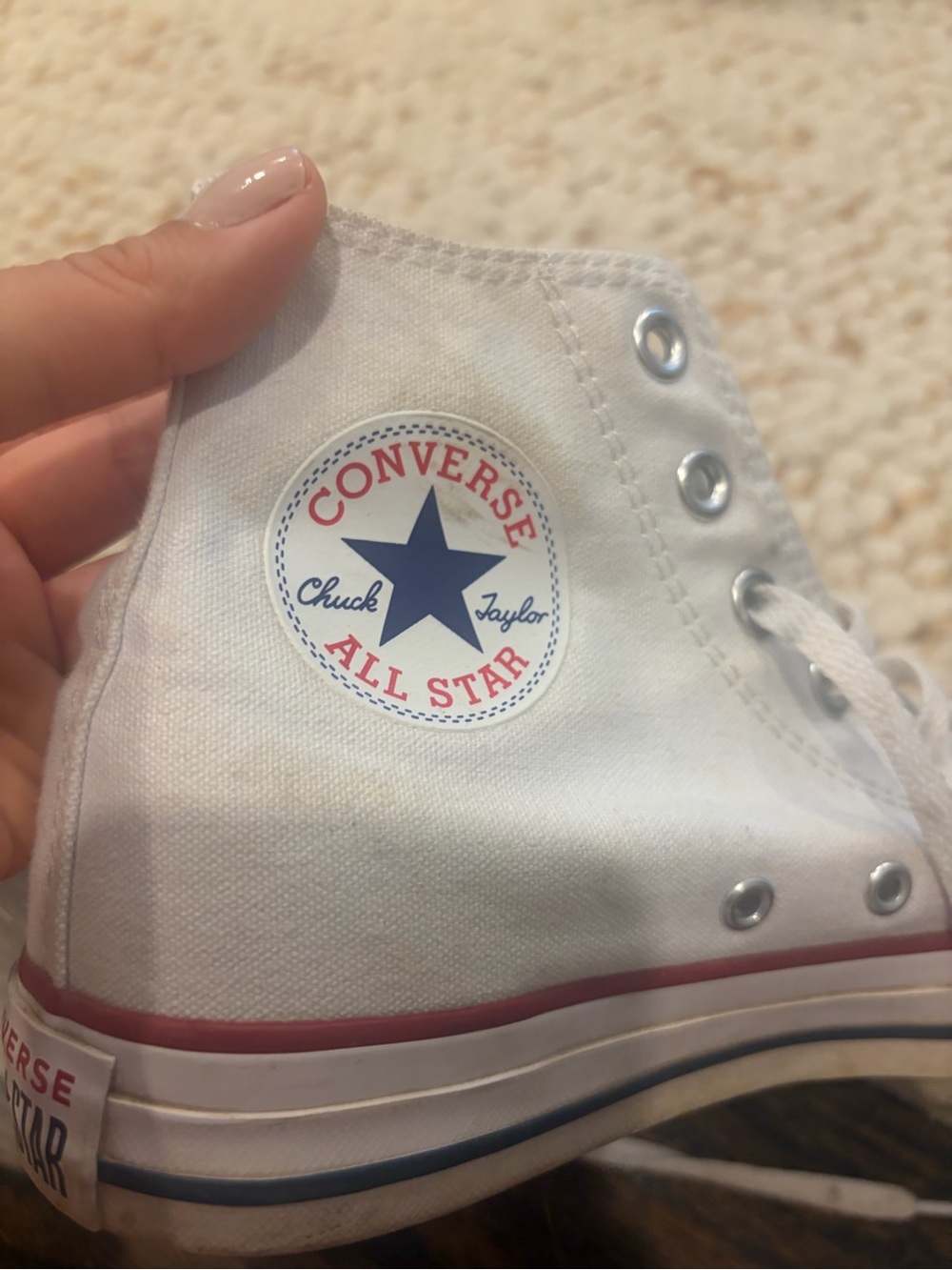 Converse  White High Top Sneakers with Red Trim - Picture 5 of 5